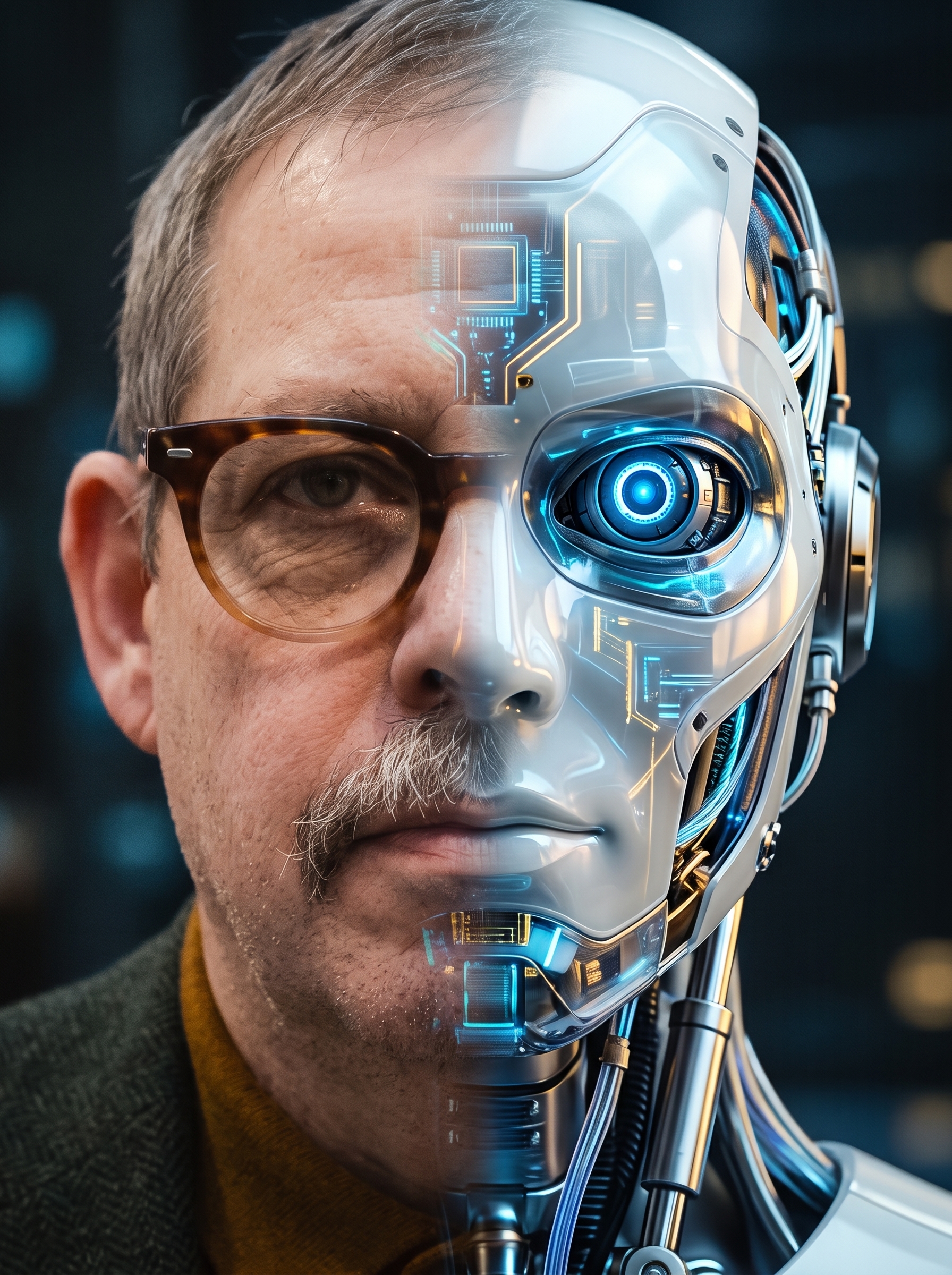 Human face merging with artificial intelligence, representing the importance of human connection in the age of AI